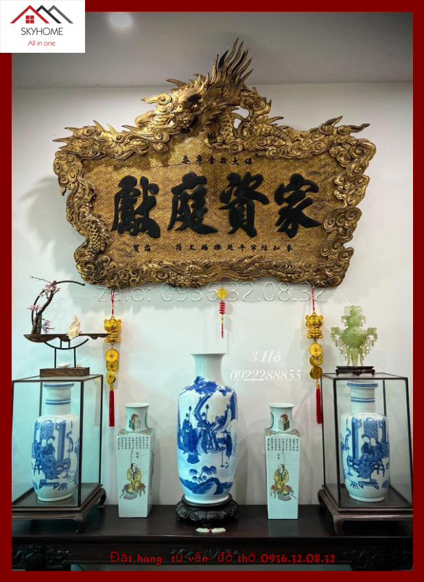 Hoành phi gỗ phòng thờ chữ Gia hạ đình hiến